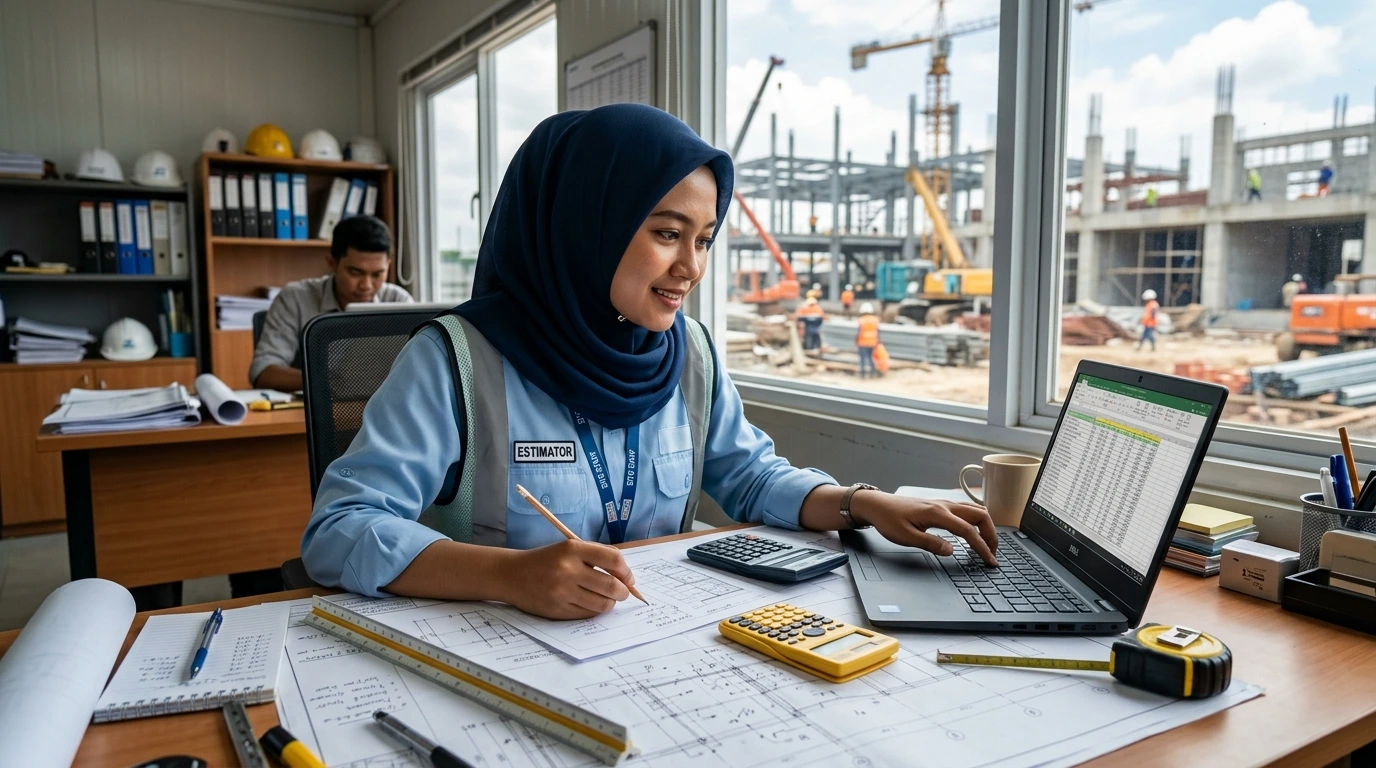 Menggambarkan proses quantity take-off secara konkret.