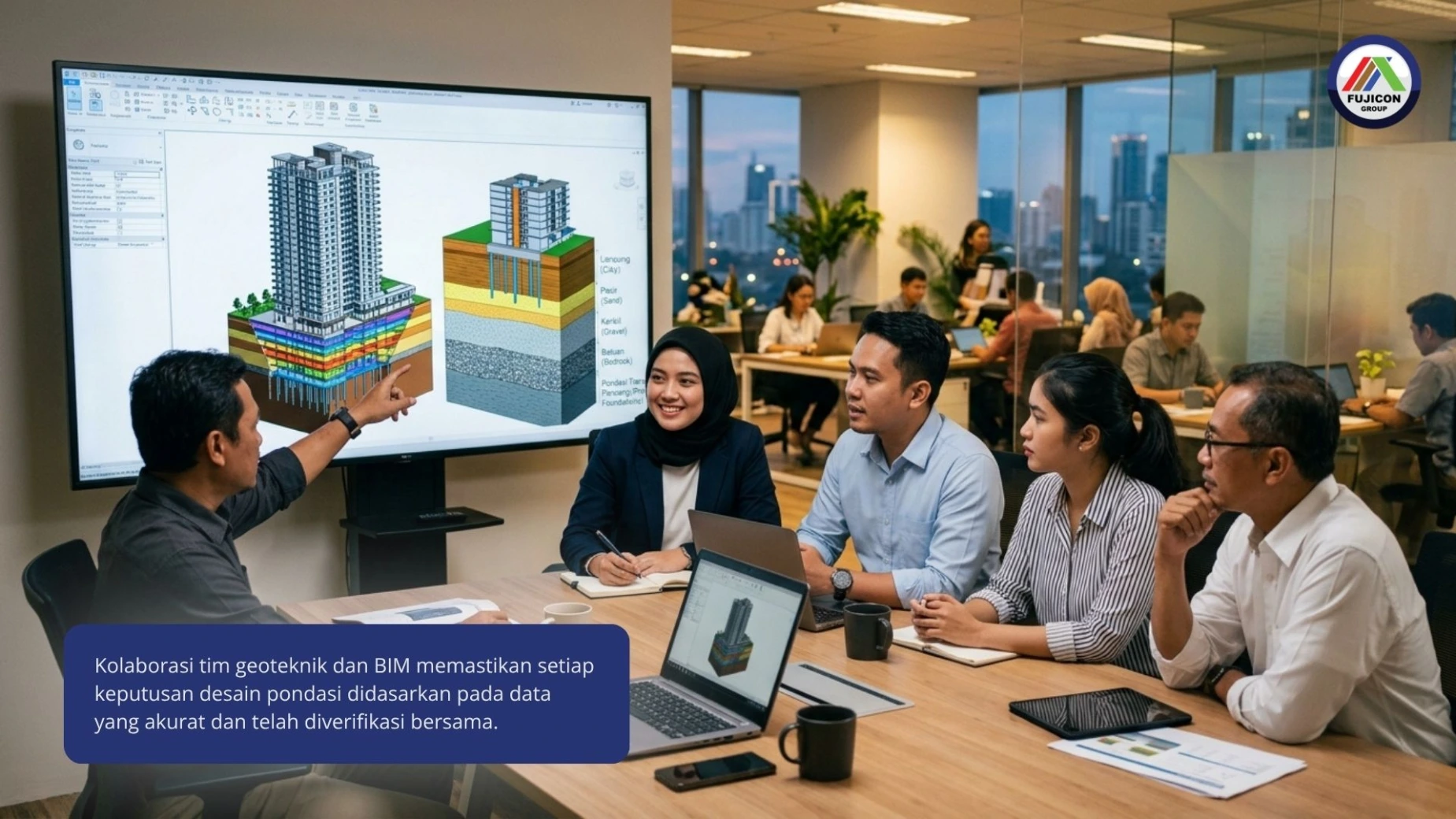 Kolaborasi tim geoteknik dan BIM memastikan setiap keputusan desain pondasi didasarkan pada data yang akurat dan telah diverifikasi bersama.