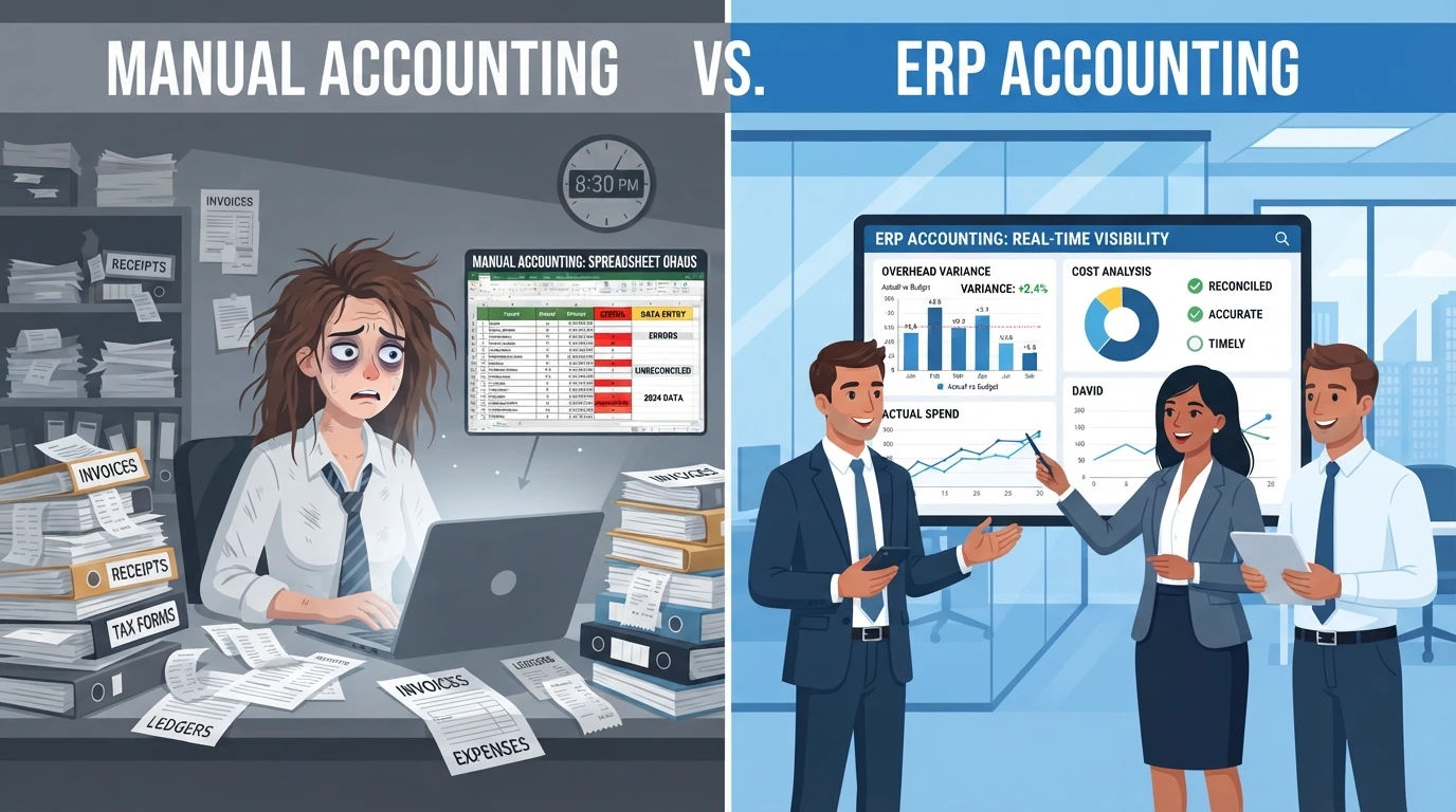 Gambar 4. Perbandingan pengelolaan overhead secara manual dan dengan ERP.