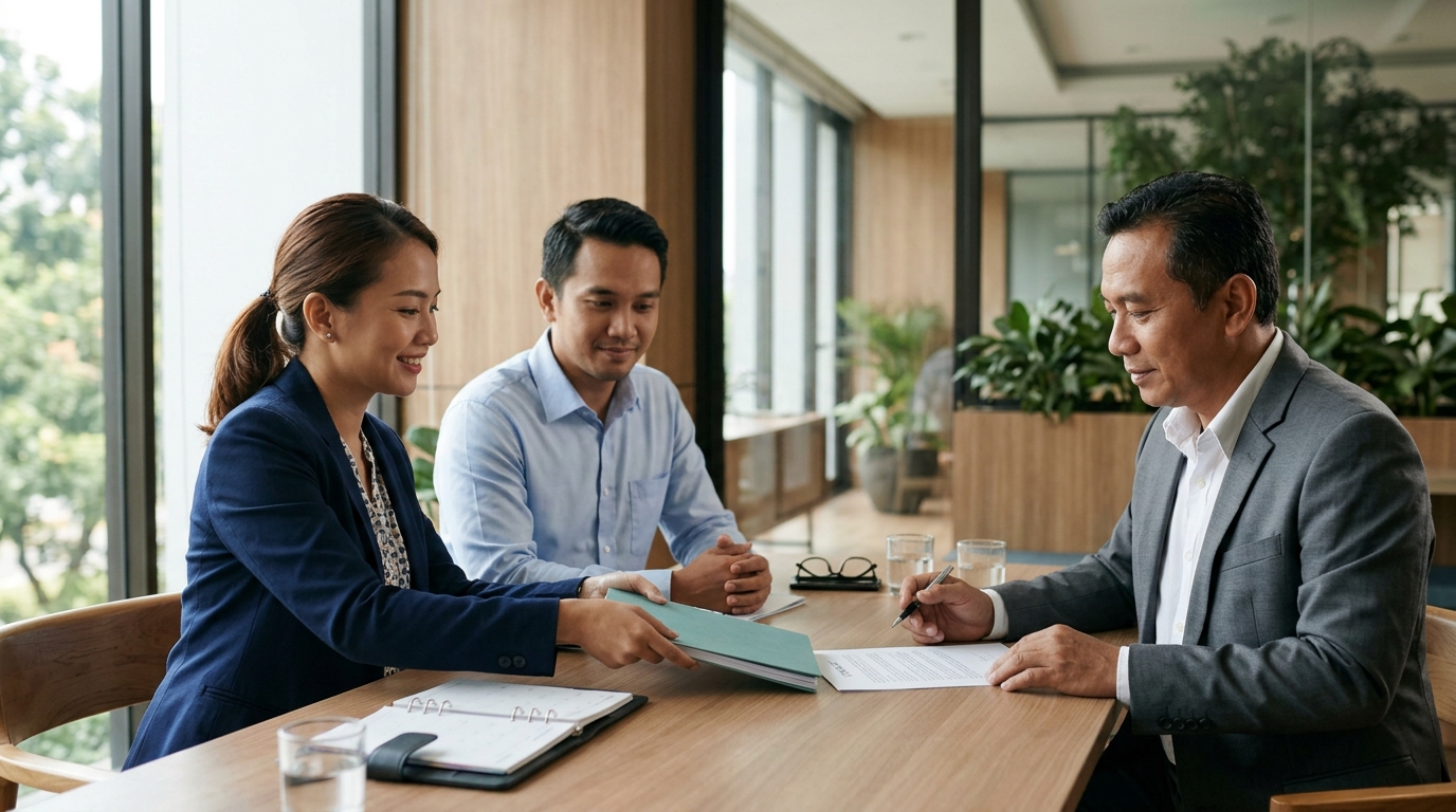 Business development consultant Indonesia meninjau pipeline calon klien dan dokumen penawaran pada sistem digital